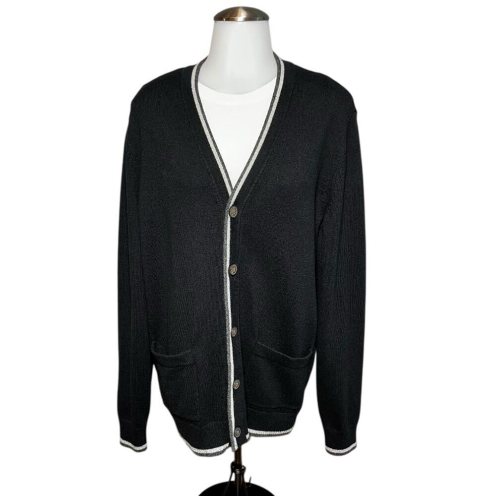 American Eagle Outfitters Cardigan Sweater Black Grey Trim MNS SZ MT